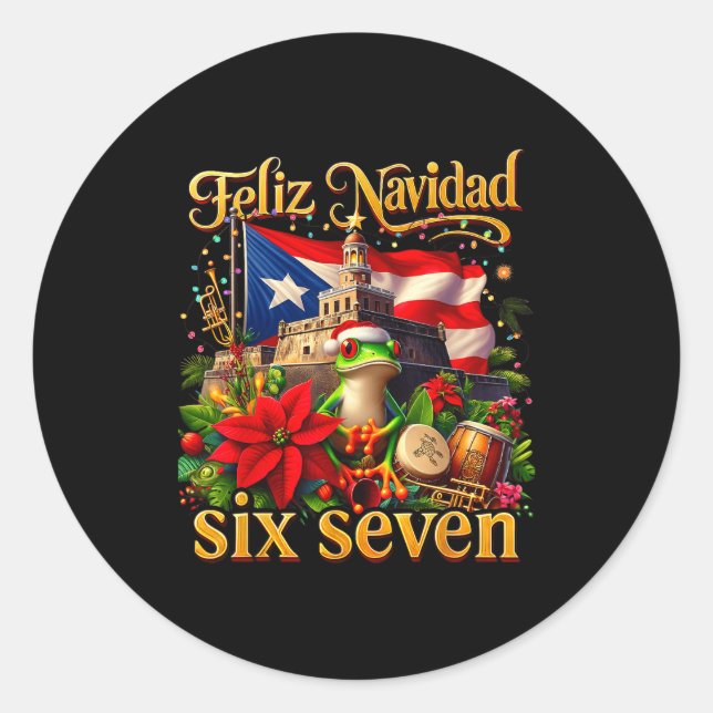 Spanish Christmas Funny Puerto Rico Boricua Coqui  Classic Round Sticker (Front)