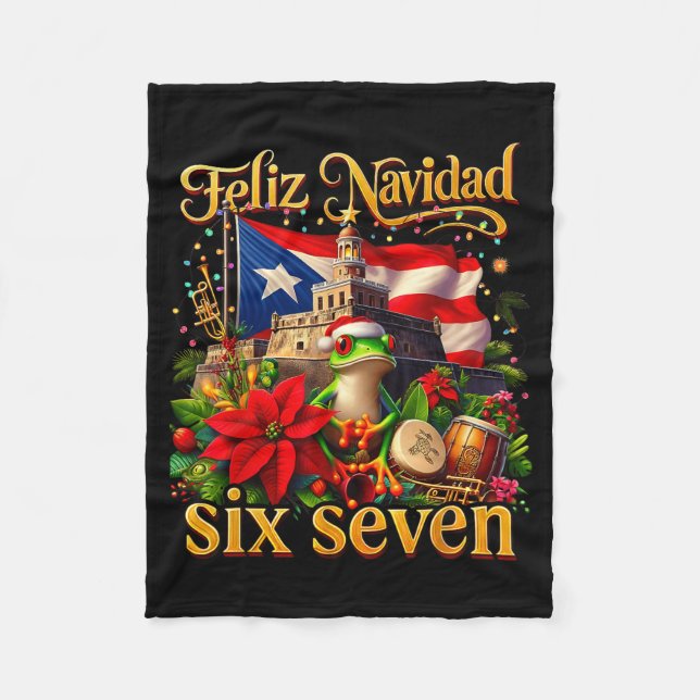 Spanish Christmas Funny Puerto Rico Boricua Coqui  Fleece Blanket (Front)