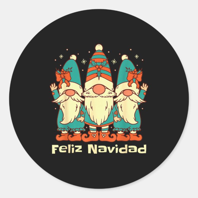 Spanish Christmas Gnomes Feliz Navidad  Classic Round Sticker (Front)