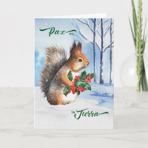Spanish Christmas Squirrel Peace on Earth Holiday Card