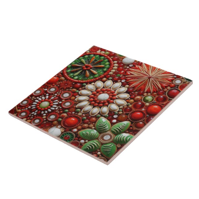 Spanish Christmas Star Hand-paint Terracotta No 5 Ceramic Tile (Side)