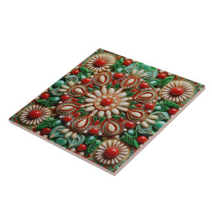 Spanish Christmas Star Hand-paint Terracotta No 6 Ceramic Tile