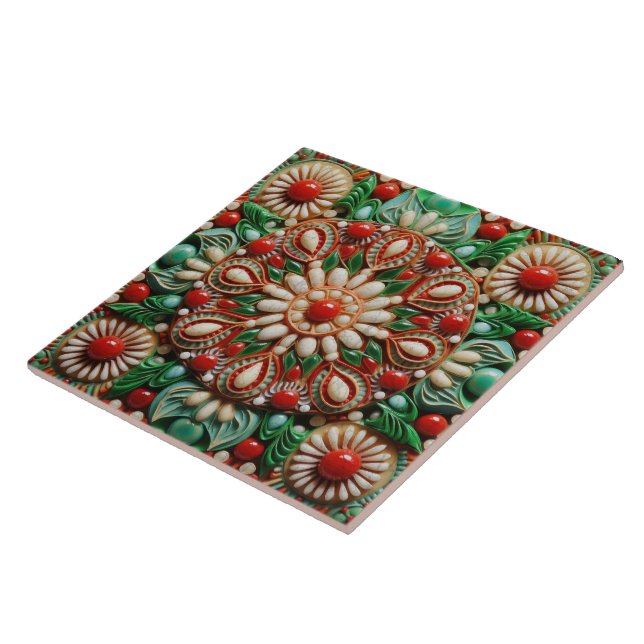Spanish Christmas Star Hand-paint Terracotta No 6 Ceramic Tile (Side)