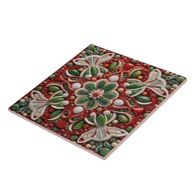 Spanish Christmas Star Hand-paint Terracotta No 8 Ceramic Tile (Side)