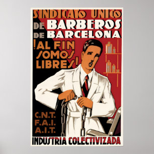 Spanish Civil War Poster Barbers of Barcelona. We