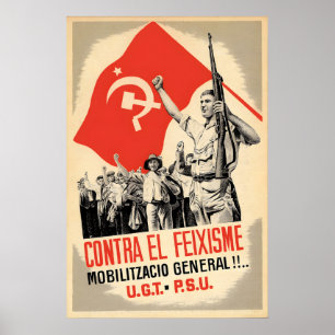 Spanish Civil War Poster UGT PSU Against Fascism!