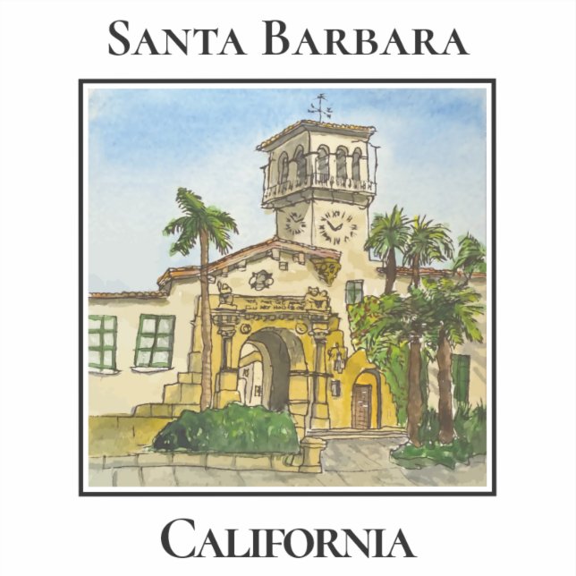 Spanish Colonial Tower, Clock Tower, Santa Barbara (Front)