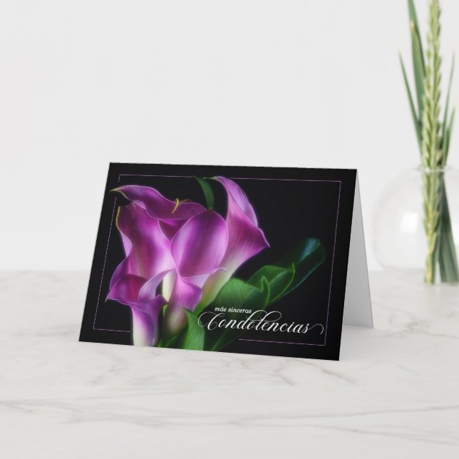 Spanish Condolencias with Purple Calla Lillies Card (Front)