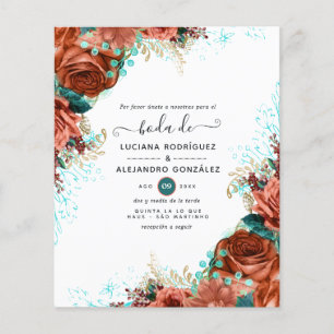 Spanish Coral and Teal Floral Wedding Flyer