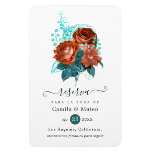 Spanish Coral and Turquoise Wedding Save the Date Magnet