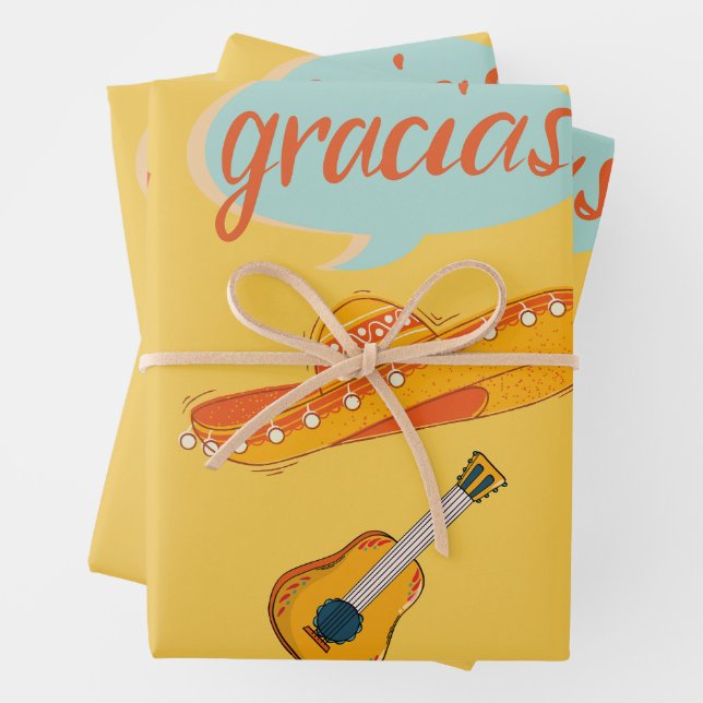 Spanish Culture–Fiesta Sombrero, Guitar and Flower Wrapping Paper Sheet (In situ)
