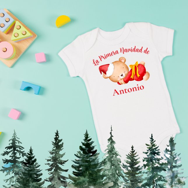 Spanish Cute Teddy Bear Baby's First Christmas Baby Bodysuit (Creator Uploaded)