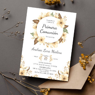 Spanish Cute Yellow Flowers First Communion  Invitation