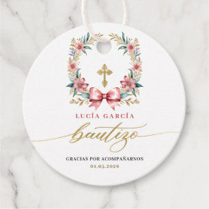 Spanish De Bautizo Gracias Gold & Pink Favour Tags