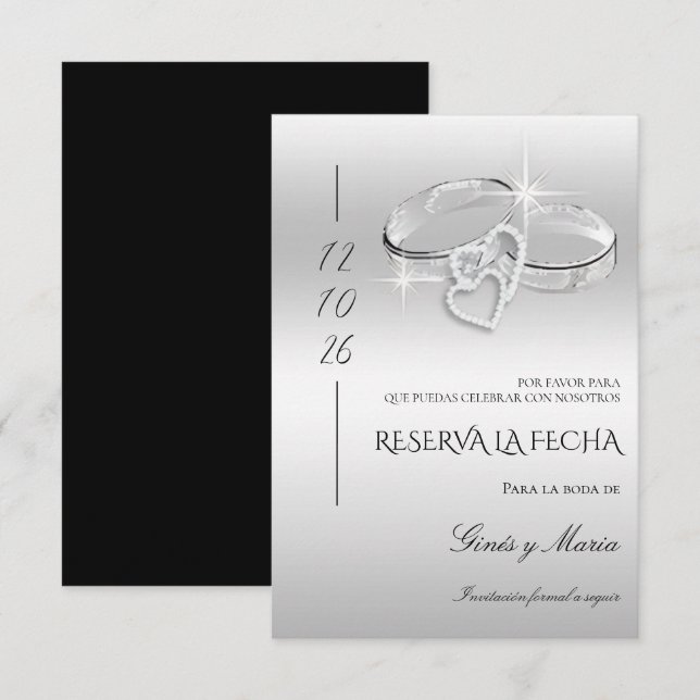 Spanish Decorative Glitzy Silver Wedding Rings  Save The Date (Front/Back)