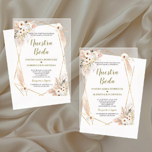 Spanish Desert White Roses Gold Nuestra Boda  Acrylic Invitations