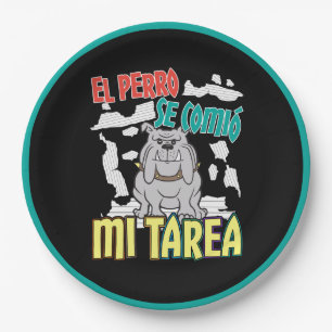 Spanish Dog Ate My Homework - Perro Tarea Paper Plate