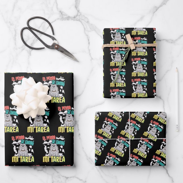 Spanish Dog Ate My Homework - Perro Tarea Wrapping Paper Sheet (Front)