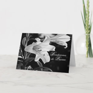 Spanish Easter Blessings Pascua BW with Lilies Card