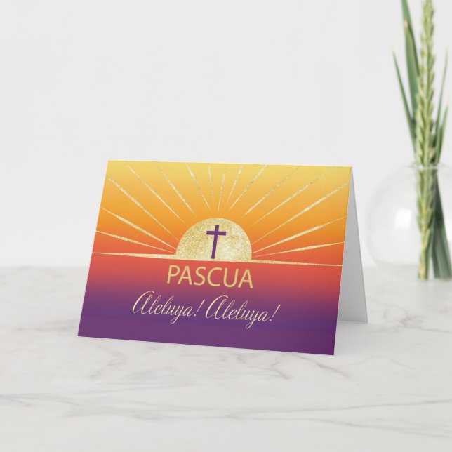 Spanish Easter Blessings Sunrise With Gold Look Card (Front)
