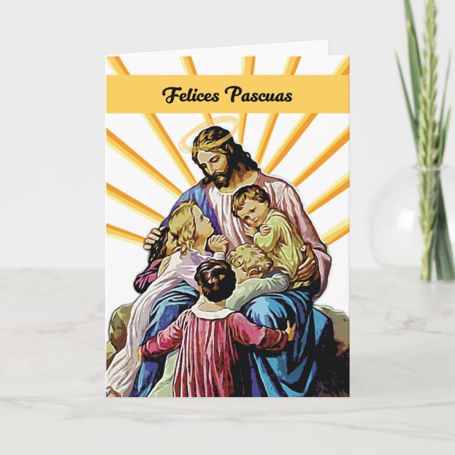 Spanish Easter Jesus with Children and Rays Card (Front)
