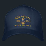 SPANISH El Capitan Elegant Custom Personalised Embroidered Hat<br><div class="desc">A Spanish Captain nautical style golden rope anchor personalised embroidered cap. Casual fashion that will make an impression on, or off the boat! Personalise this embroidery design with your text and a year. Here's a selection of fine custom casual embroidered baseball caps; in a nautical style, you can easily personalise...</div>