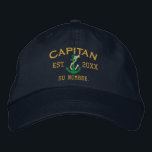 SPANISH El Capitan Green Gold Personalised Embroidered Hat<br><div class="desc">A Spanish Captain nautical style green rope anchor personalised embroidered baseball cap. Casual fashion that will make an impression on, or off the boat! Personalise this embroidery design with your text and a year. Here's a selection of fine custom casual embroidered baseball caps; in a nautical style, you can easily...</div>