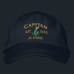 SPANISH El Capitan Green Gold Personalised Embroidered Hat<br><div class="desc">A Spanish Captain nautical style green rope anchor personalised embroidered baseball cap. Casual fashion that will make an impression on, or off the boat! Personalise this embroidery design with your text and a year. Here's a selection of fine custom casual embroidered baseball caps; in a nautical style, you can easily...</div>