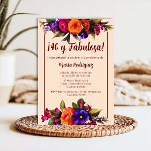 Spanish Elegant Bright Florals Cream 40th Birthday Invitation