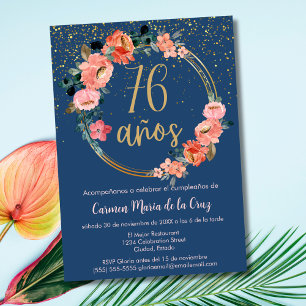 Spanish Elegant Chic Floral 76th Birthday Party Invitation
