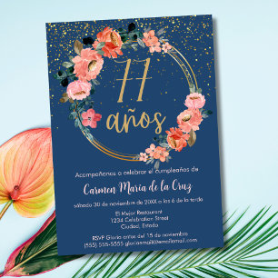 Spanish Elegant Chic Floral 77th Birthday Party Invitation