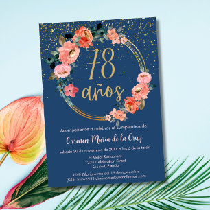 Spanish Elegant Chic Floral 78th Birthday Party Invitation