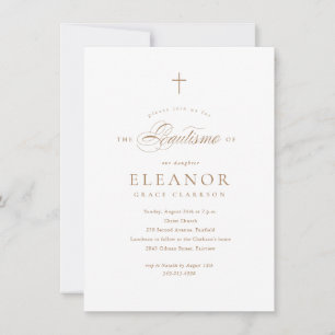 Spanish Elegant Gold Cross Calligraphy Baptism Invitation