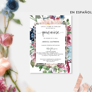 Spanish, Elegant Pastel Floral Quinceañera Invitation
