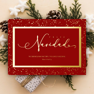 Spanish Elegant Starts Frame Feliz Navidad Script Foil Holiday Card