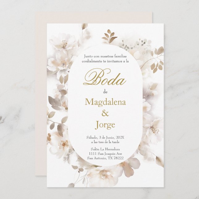 Spanish Elegant Wedding invitation (Front/Back)