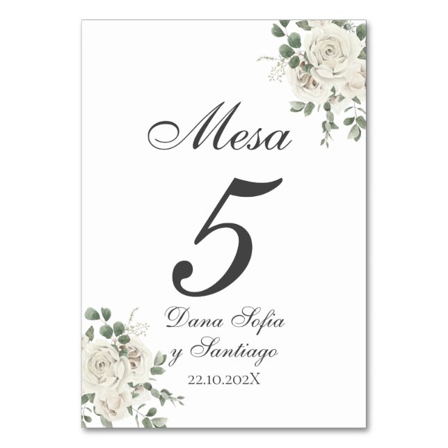 Spanish Elegant Wedding Table Number (Front)