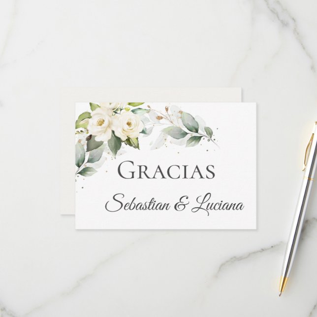 Spanish Elegant Wedding Thank you RSVP Card (Front/Back In Situ)