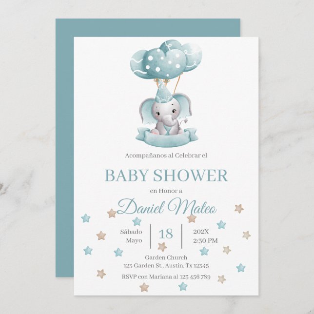 Spanish Elephant Baby Shower Invitation (Front/Back)