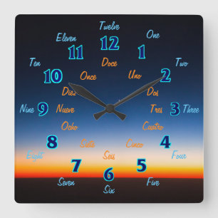Spanish English Square Wall Clock