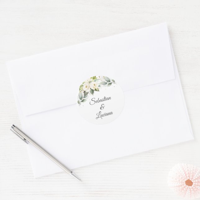 Spanish Eucalyptus Wedding Classic Round Sticker (Envelope)