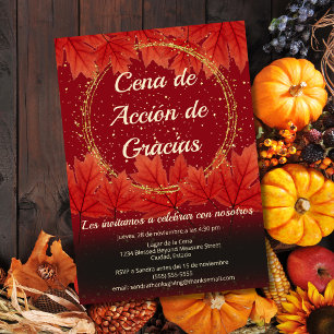 Spanish Fall Leaves Glitter Thanksgiving Dinner  Invitation