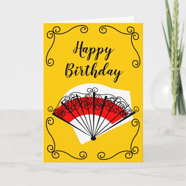 Spanish Fan Corners Birthday Text vertical Card (Front)