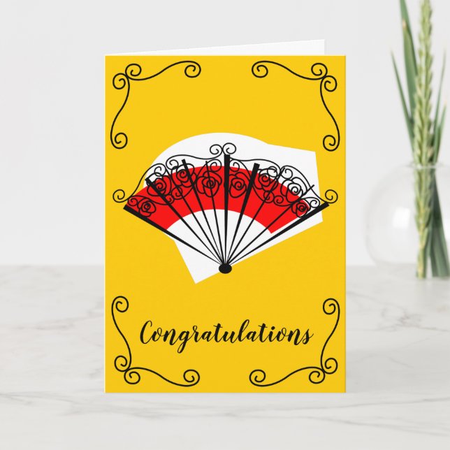 Spanish Fan Corners Congratulations Text vertical Card (Front)