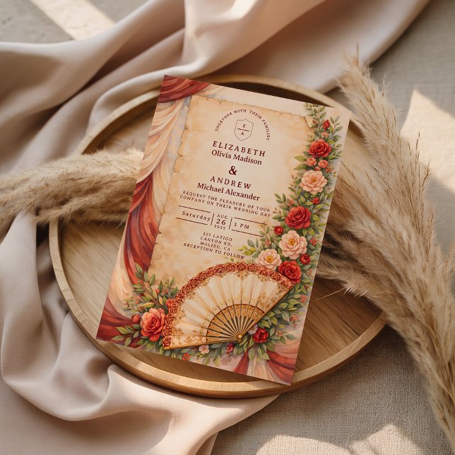 Spanish Fan Romance Wedding Invitation (Creator Uploaded)