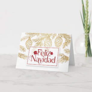 Spanish Feliz Navidad Christmas Golden Botanical Holiday Card