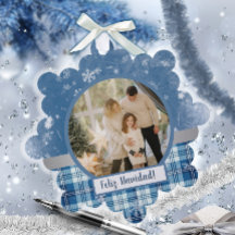 Spanish Feliz Navidad Elegante Azul Holiday Card