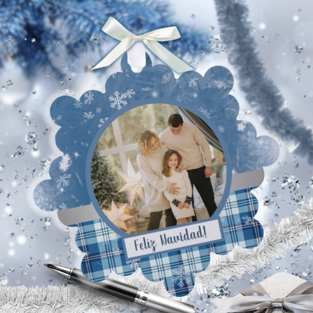 Spanish Feliz Navidad Elegante Azul  Holiday Card (Creator Uploaded)