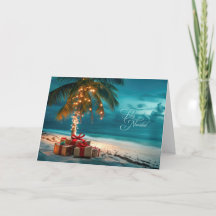 Spanish Feliz Navidad Lit Palm Tree Beach