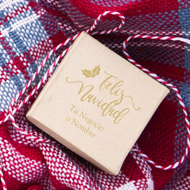Spanish Feliz Navidad Quote Typography & Holly  Rubber Stamp (Creator Uploaded)